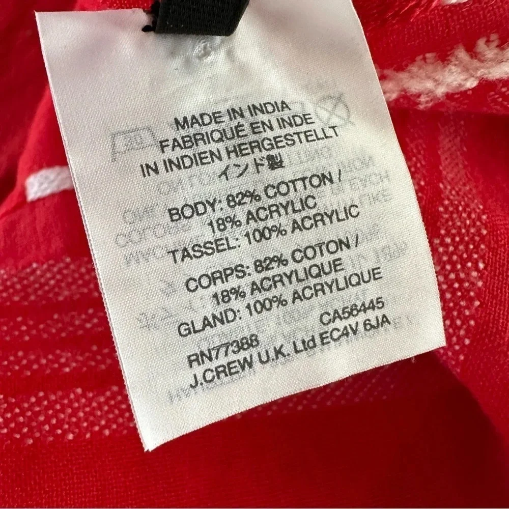 J‎ Crew one Size Red White Rectangular Scarf Tassel Trim Valentines Day Summer